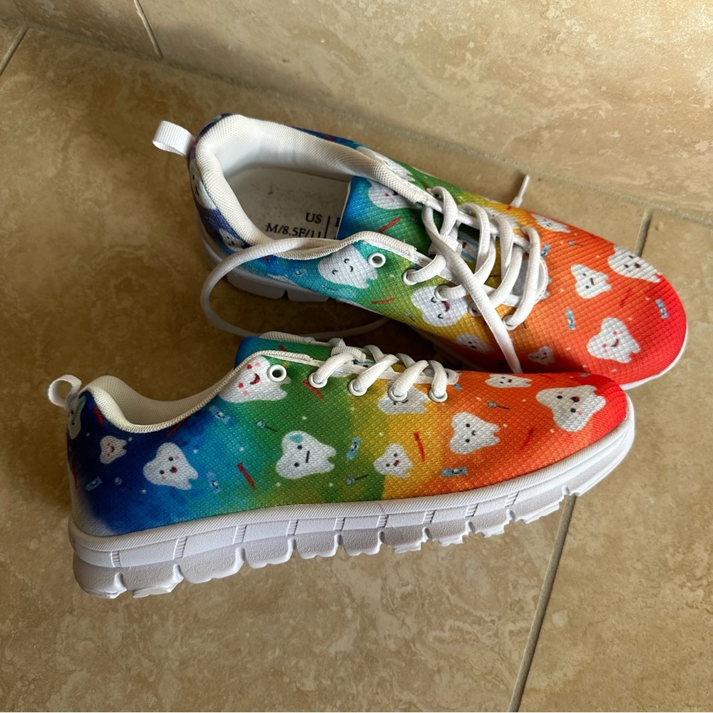 BRAND NEW CUSTOMIZED DENTAL DENTIST TOOTH RAINBOW SNEAKERS